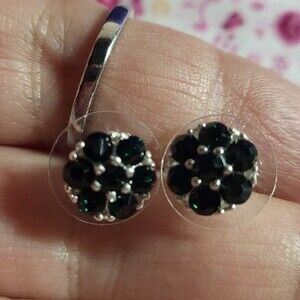 Emerald Color Crystal Floral Stud Earrings in Sterling Silver